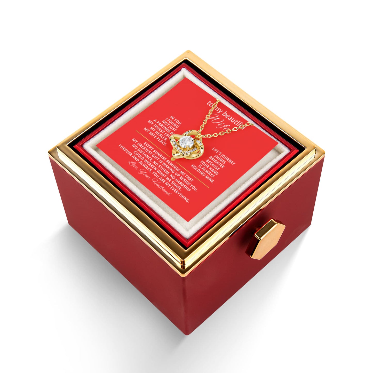 To My Wife Necklace & Rotating Rose Gift Box Set