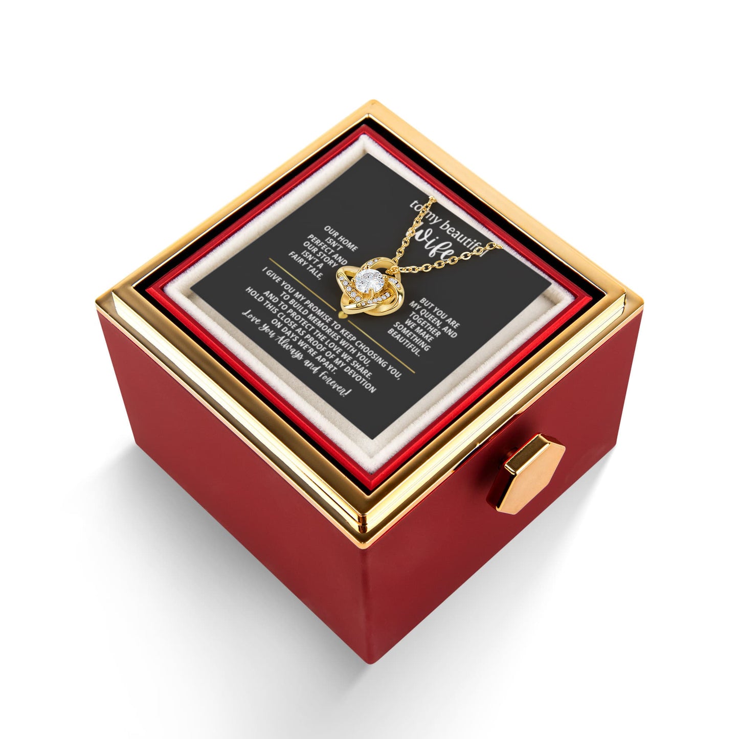 To My Wife Necklace & Rotating Rose Gift Box Set