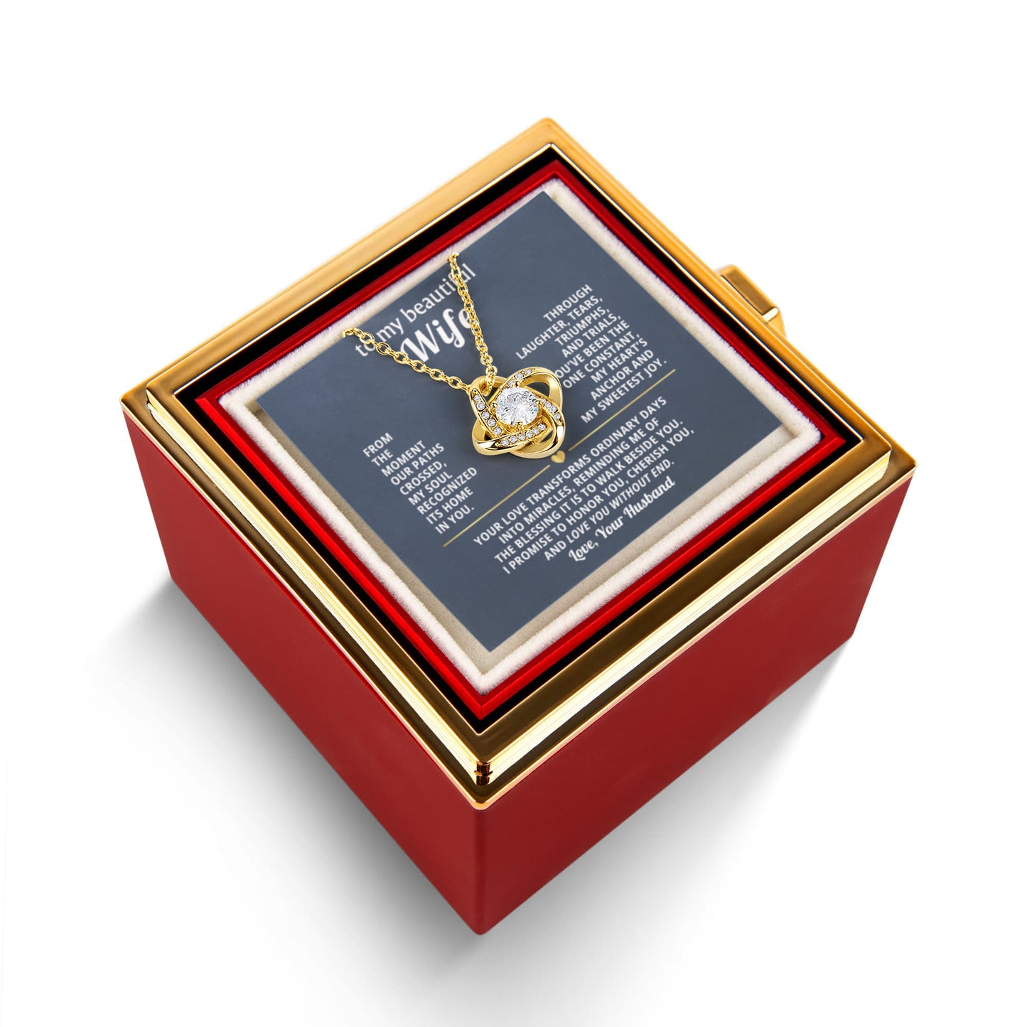 To My Wife Necklace & Rotating Rose Gift Box Set
