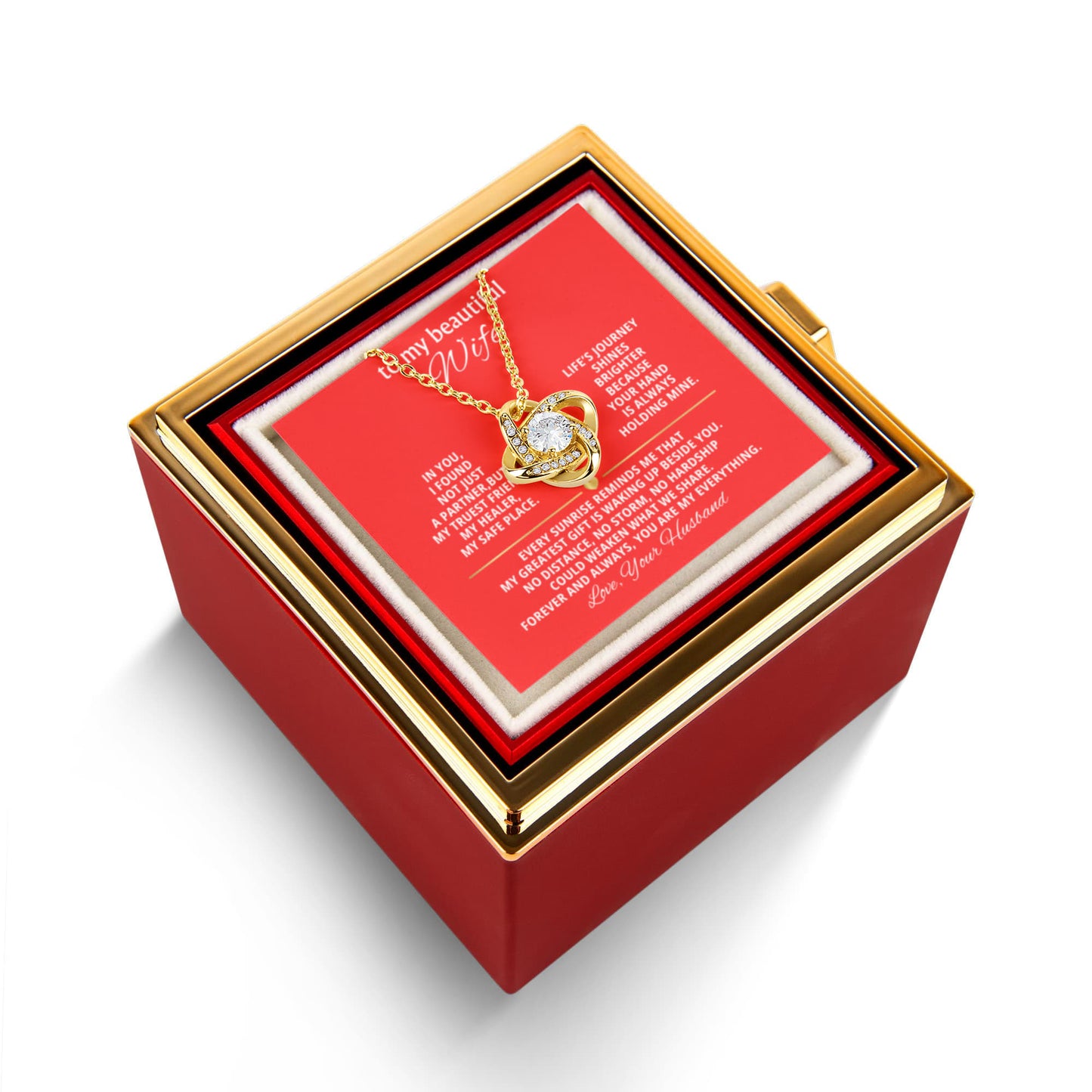 To My Wife Necklace & Rotating Rose Gift Box Set