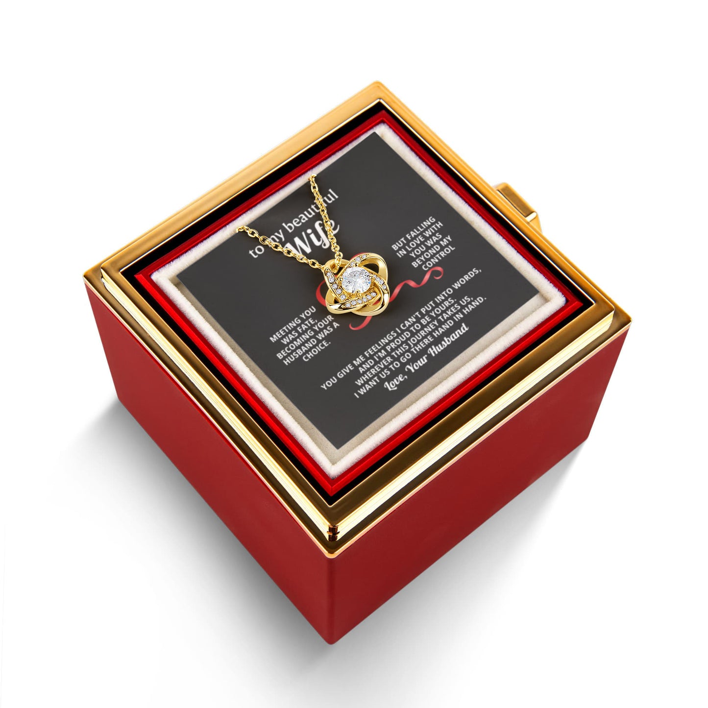 To My Wife Necklace & Rotating Rose Gift Box Set