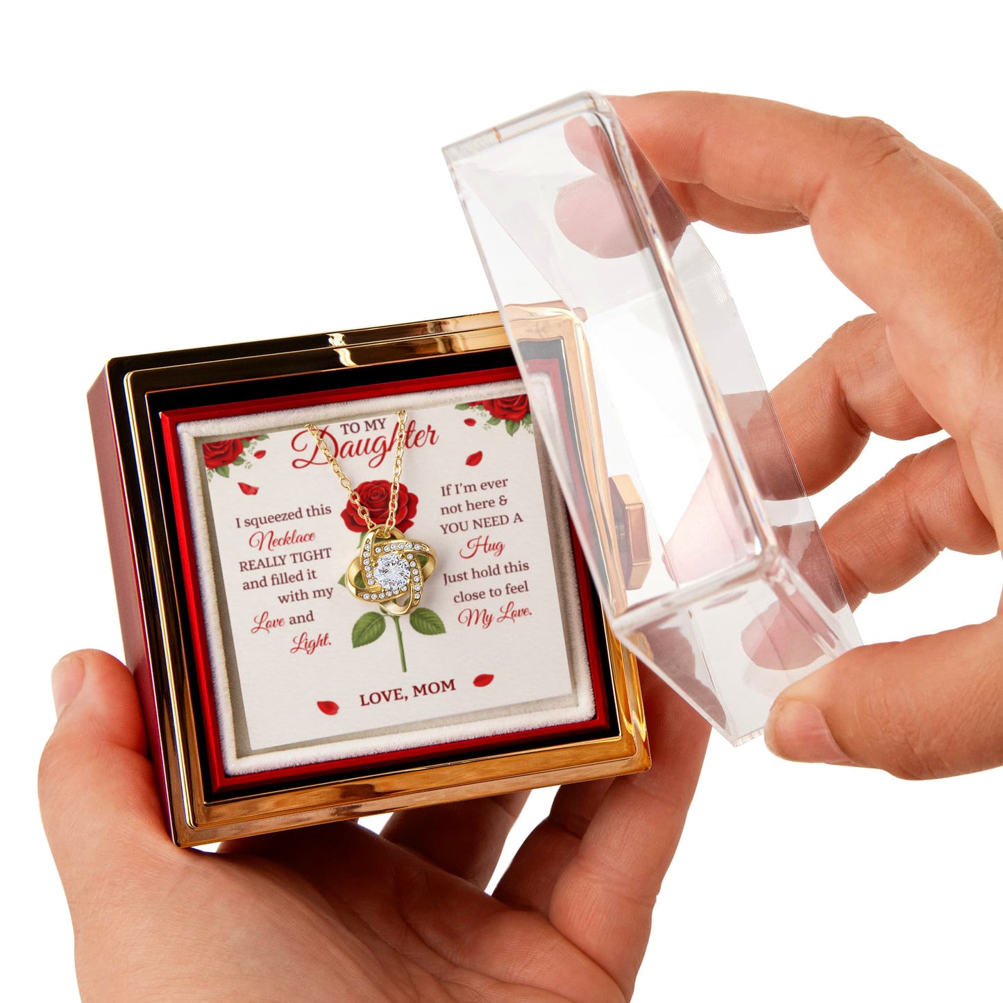 Daughter Love Knot Necklace Rose Box Gift Set