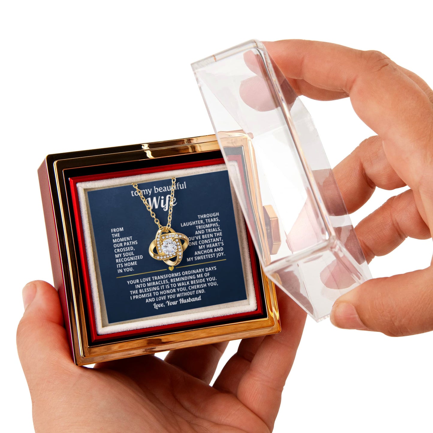 To My Wife Necklace & Rotating Rose Gift Box Set