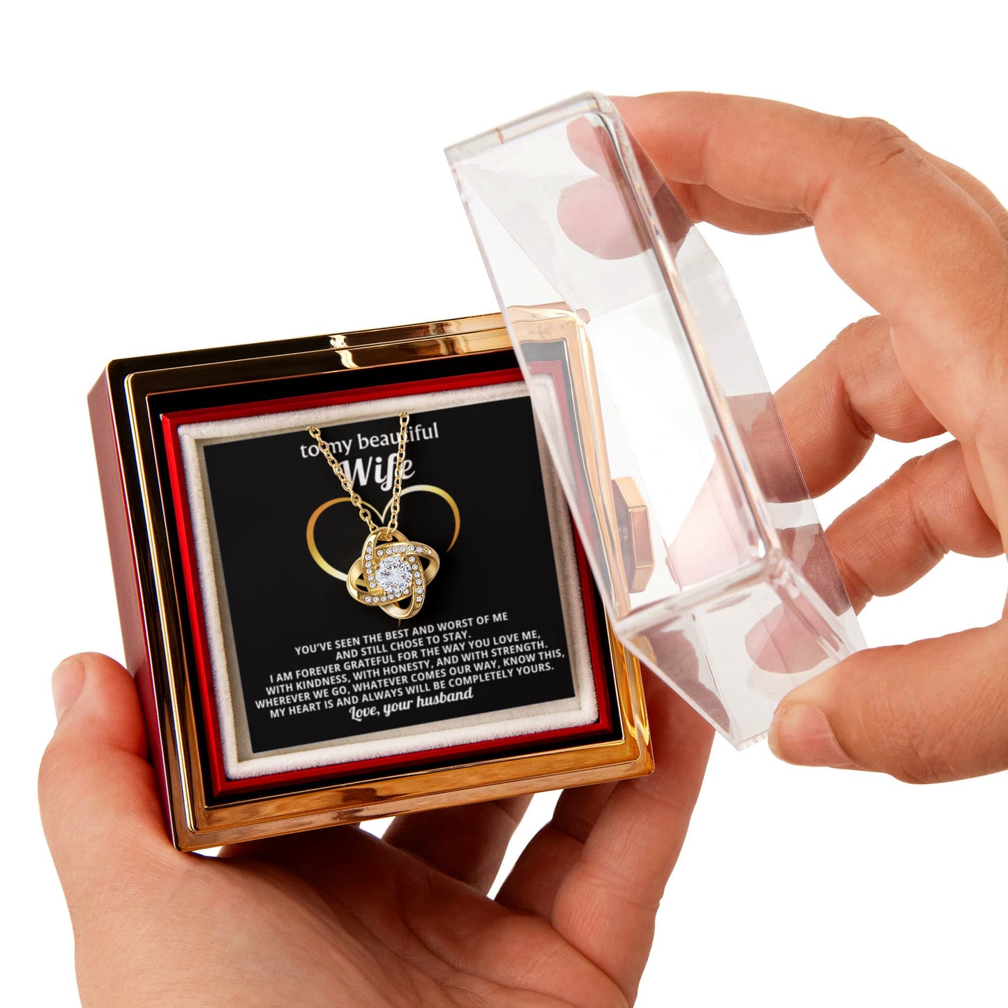 To My Wife Necklace & Rotating Rose Gift Box Set