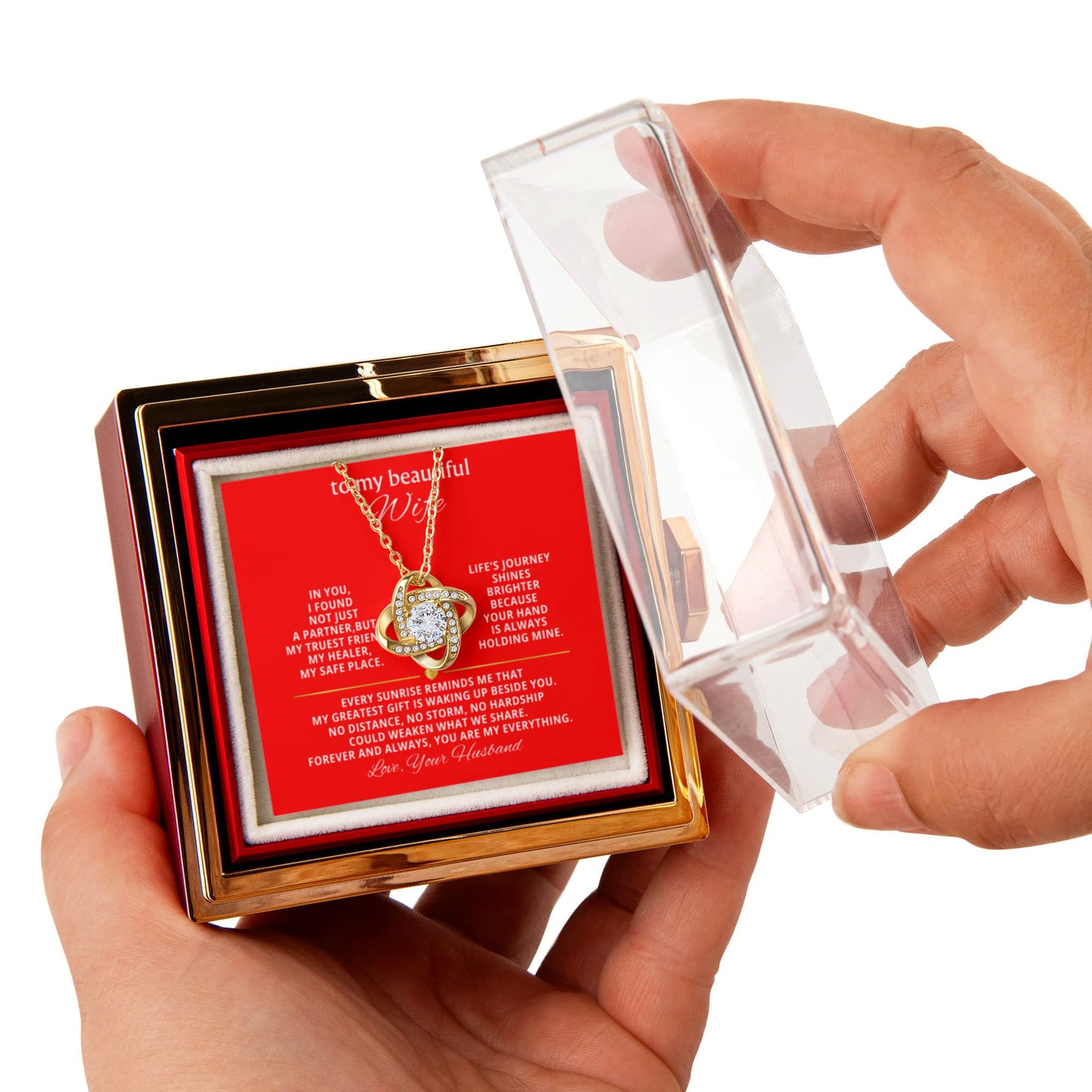 To My Wife Necklace & Rotating Rose Gift Box Set