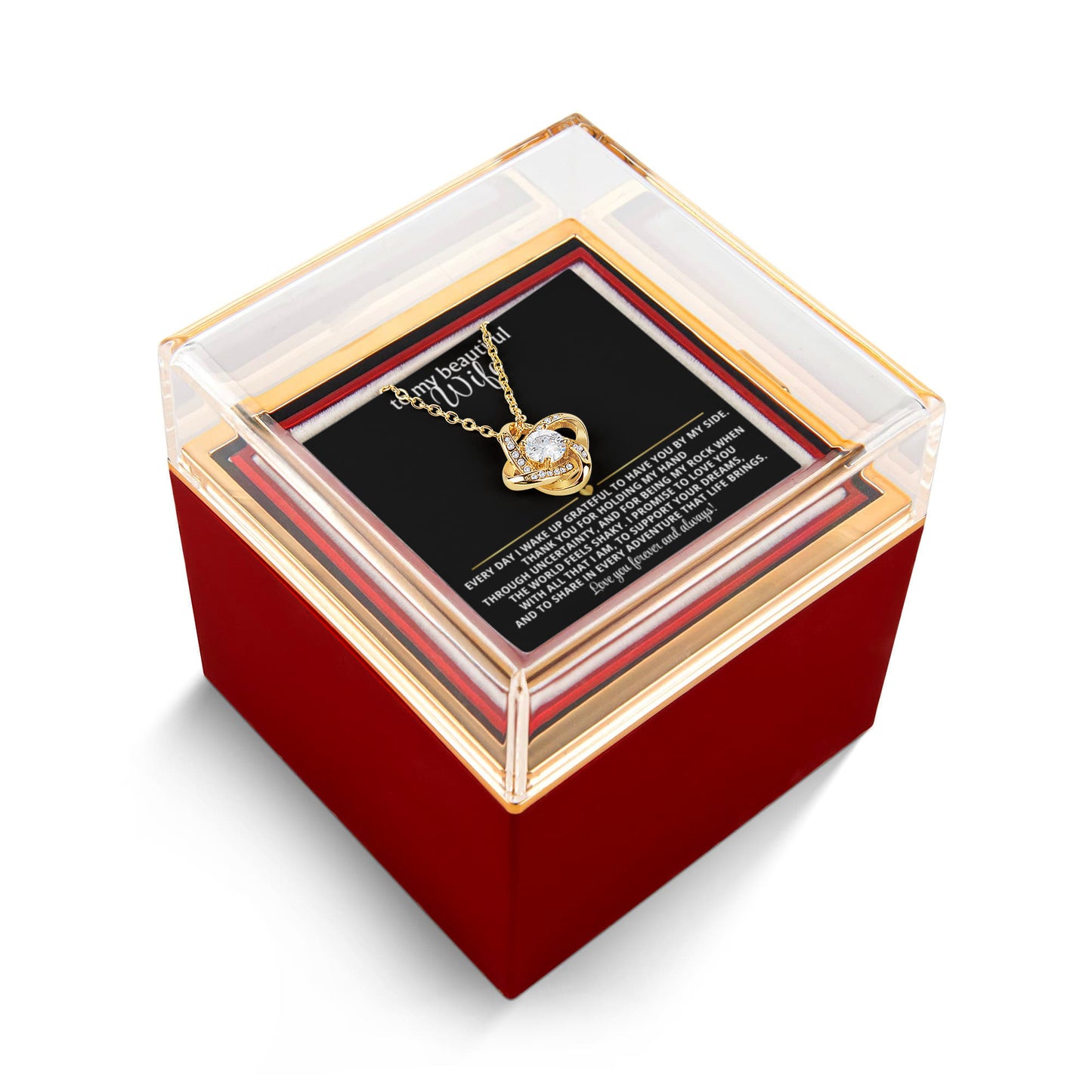 To My Wife Love Knot Necklace Rotating Rose Gift Box Set