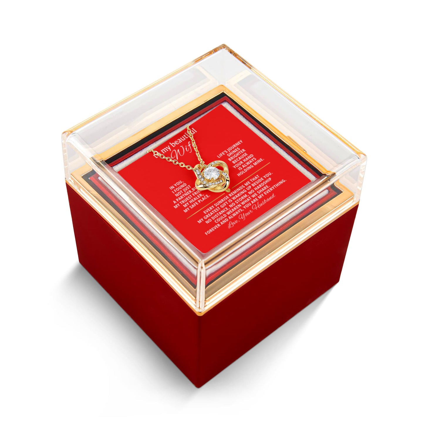 To My Wife Necklace & Rotating Rose Gift Box Set