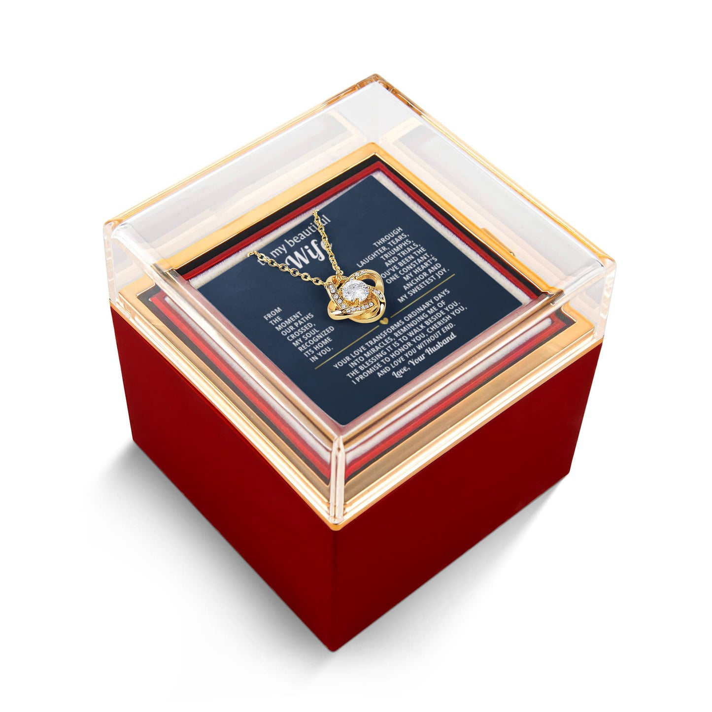To My Wife Necklace & Rotating Rose Gift Box Set