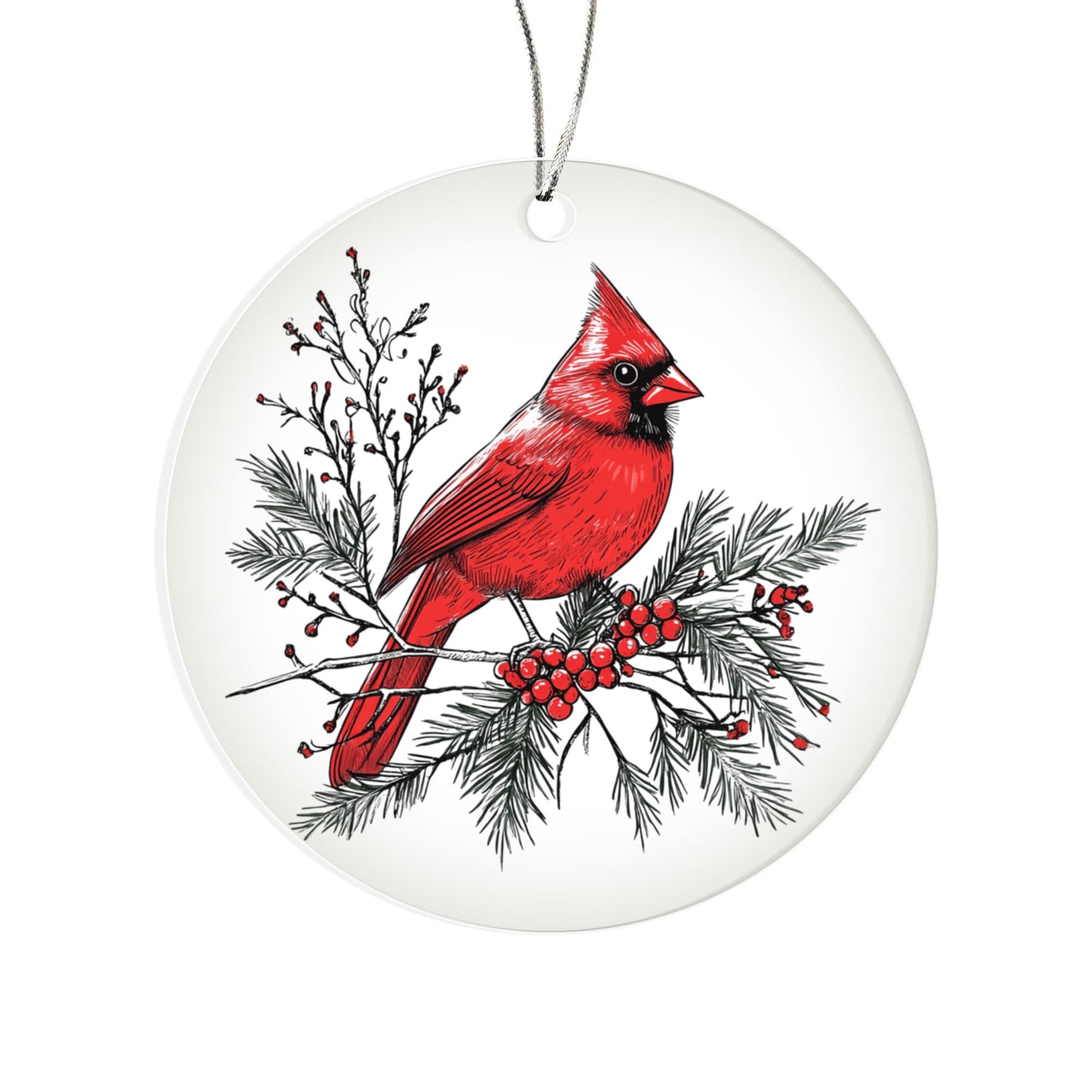 Cardinal Round Acrylic Christmas Ornament