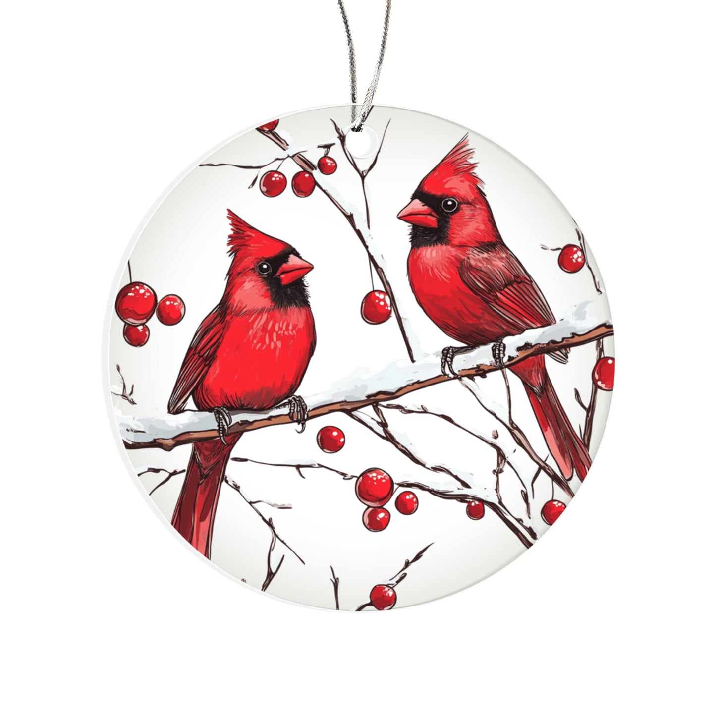 Cardinal Round Acrylic Christmas Ornament