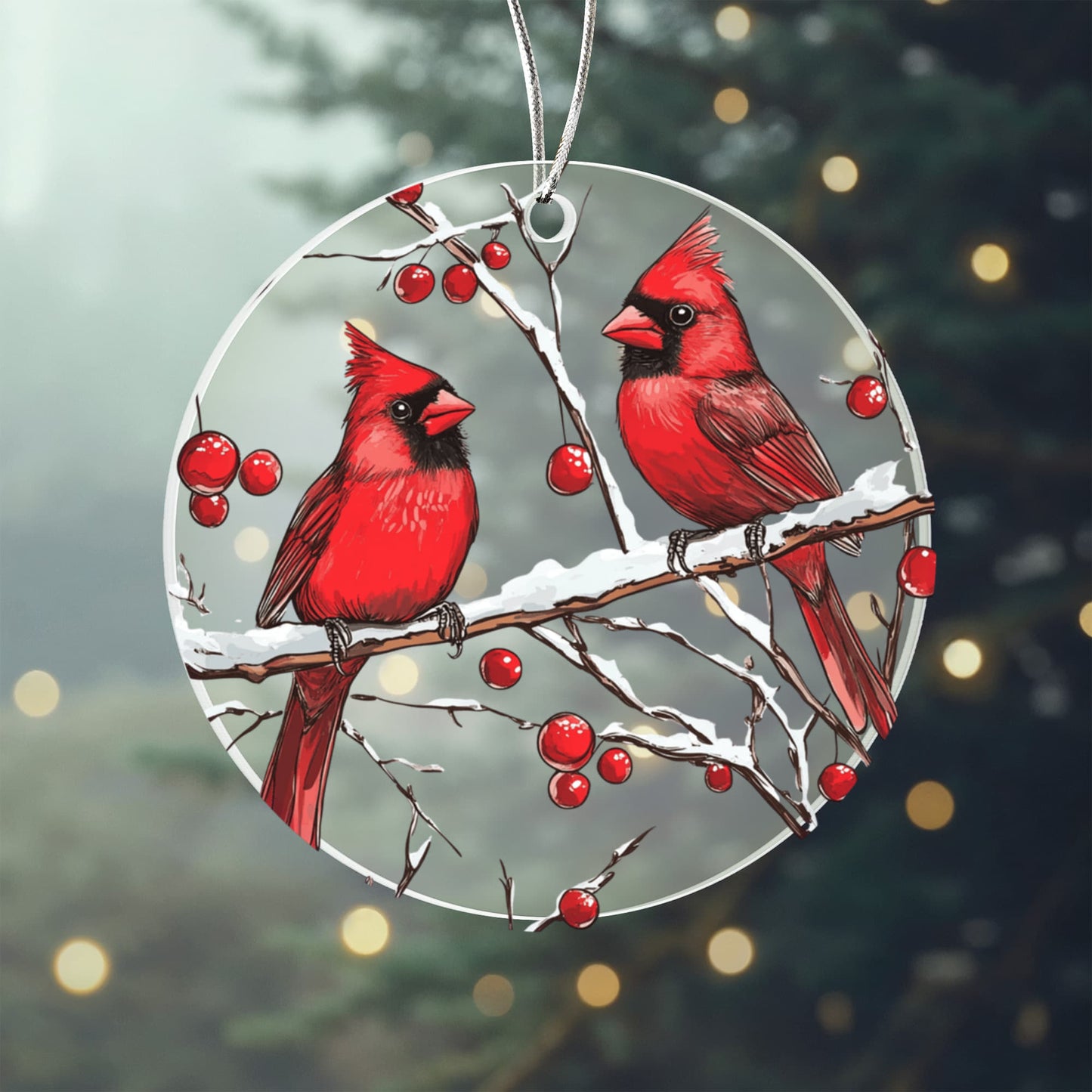 Cardinal Round Acrylic Christmas Ornament