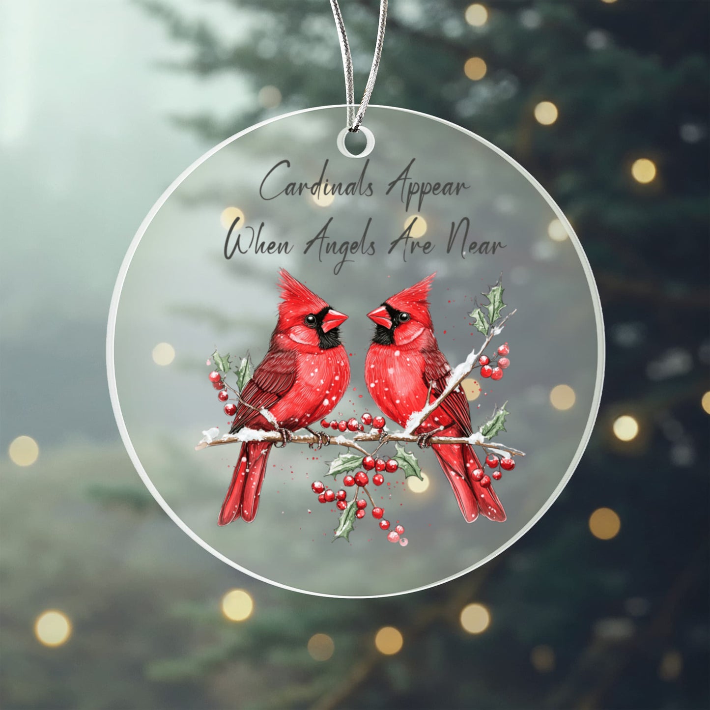 Cardinal Round Acrylic Christmas Ornament