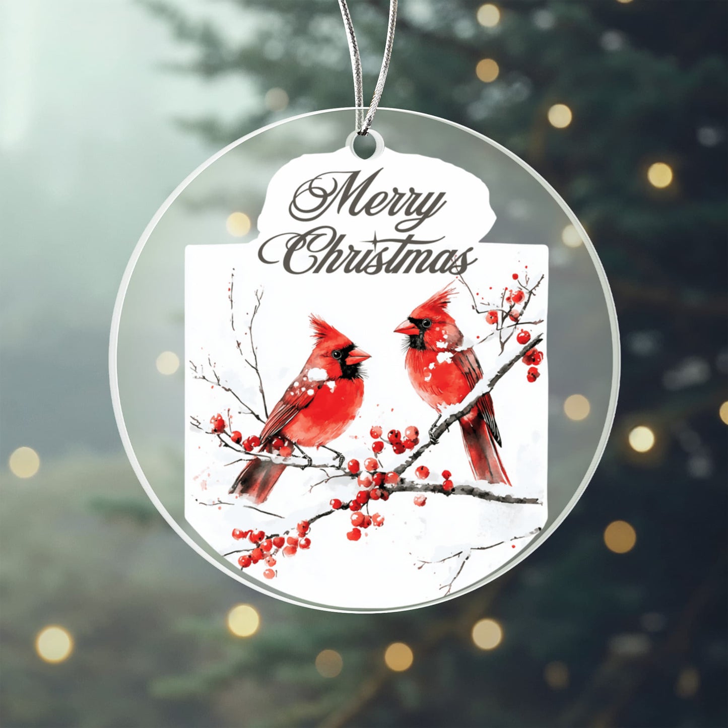 Cardinal Round Acrylic Christmas Ornament
