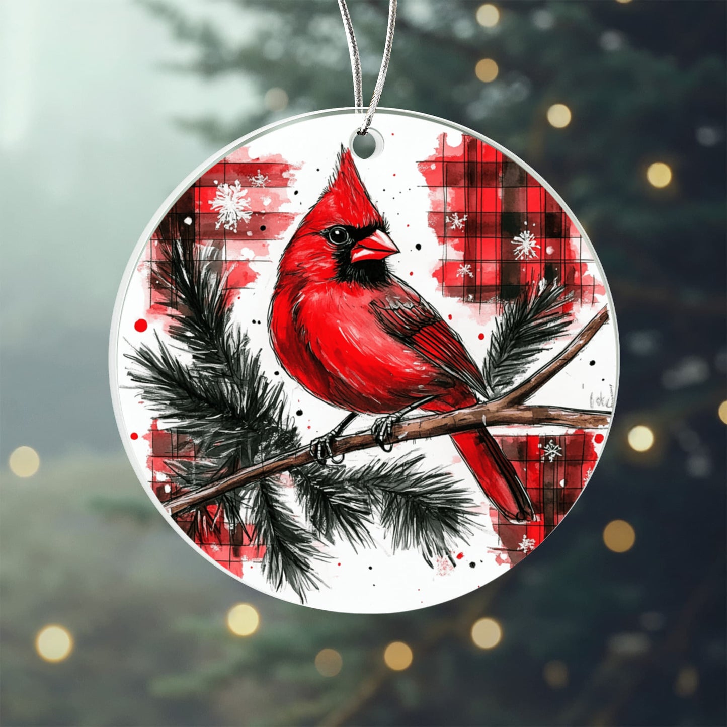 Cardinal Round Acrylic Christmas Ornament