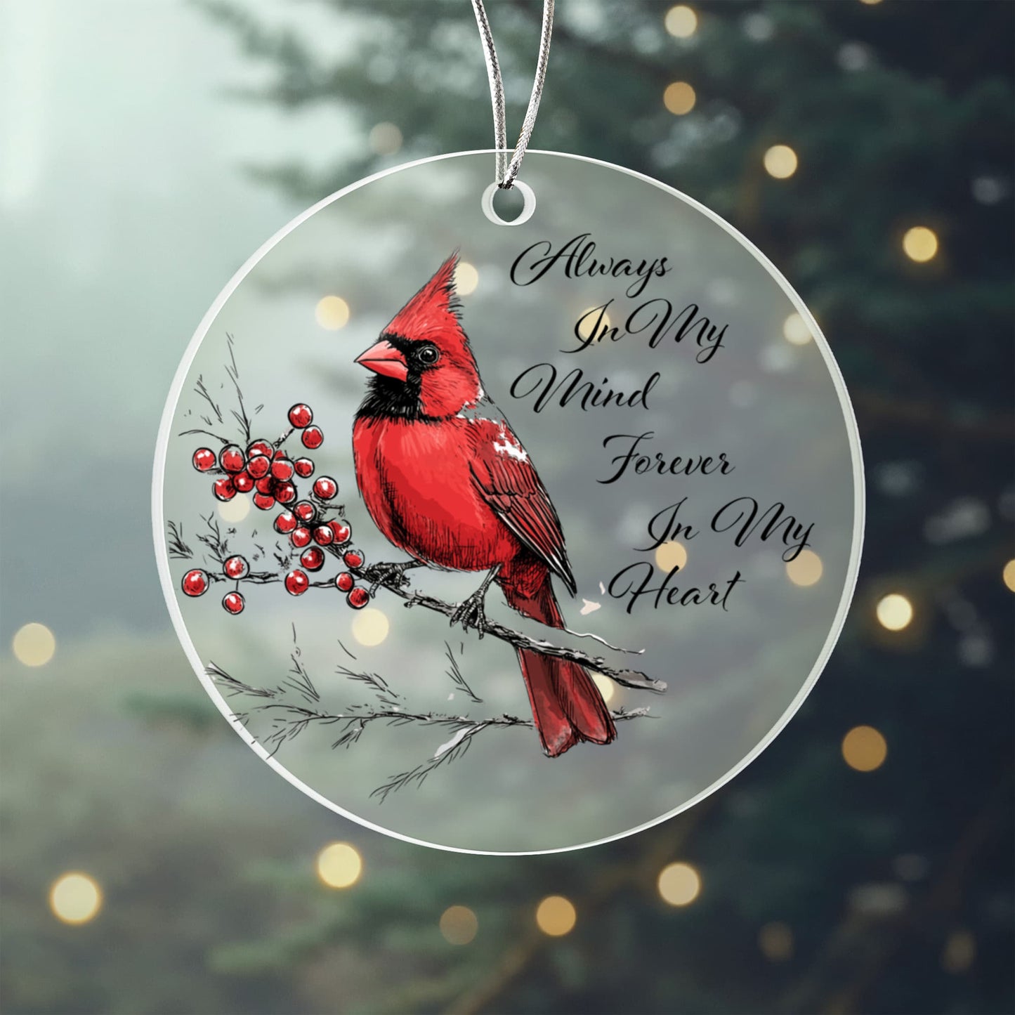 Cardinal Round Acrylic Christmas Ornament
