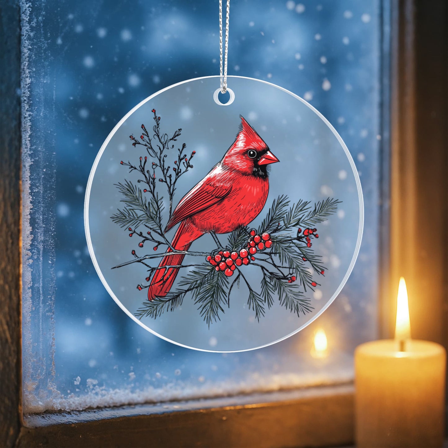 Cardinal Round Acrylic Christmas Ornament