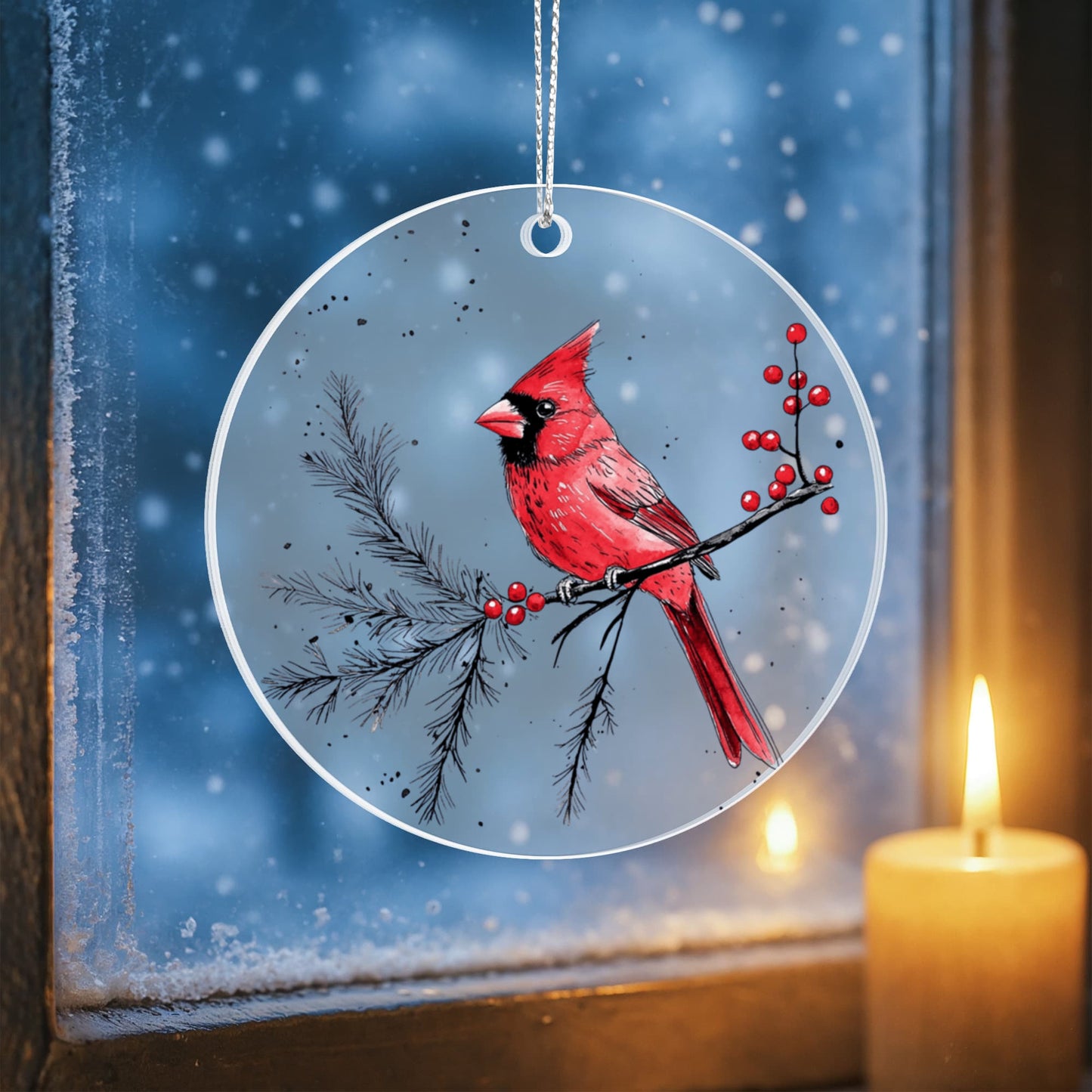 Cardinal Round Acrylic Christmas Ornament