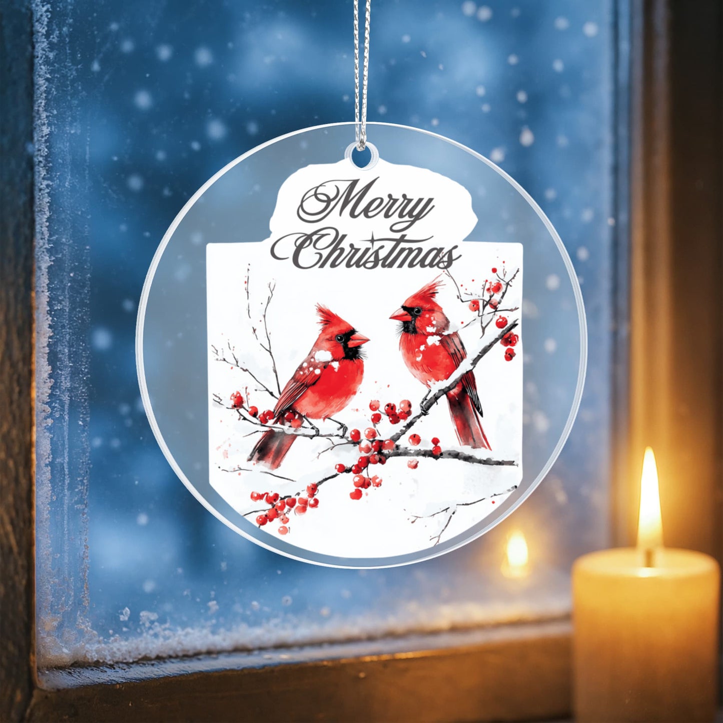 Cardinal Round Acrylic Christmas Ornament