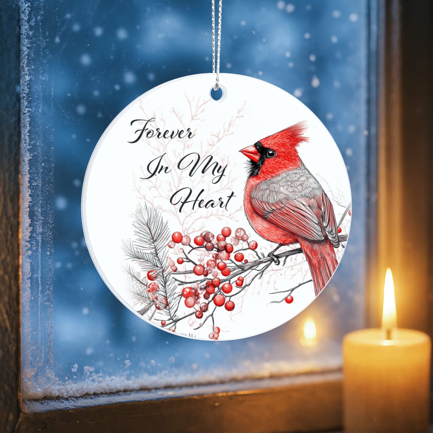 Cardinal Round Acrylic Christmas Ornament