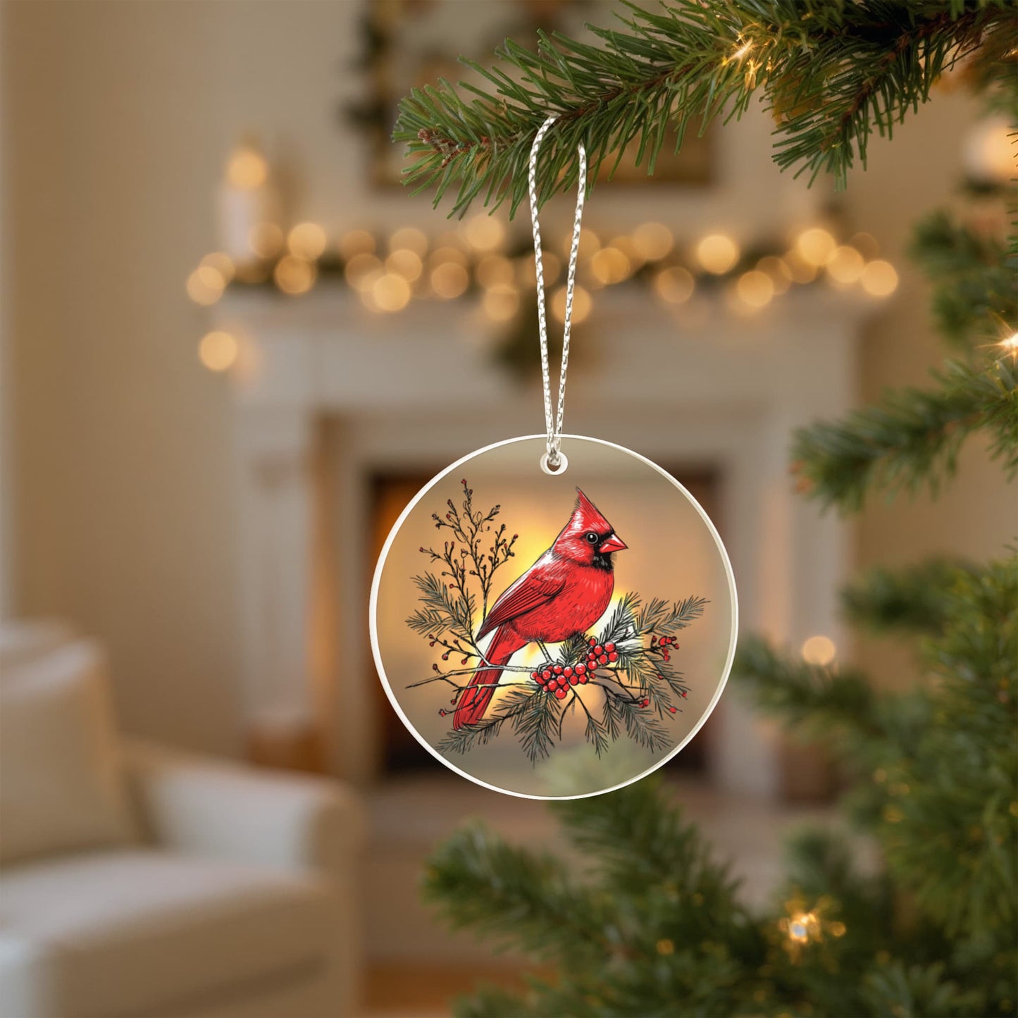 Cardinal Round Acrylic Christmas Ornament