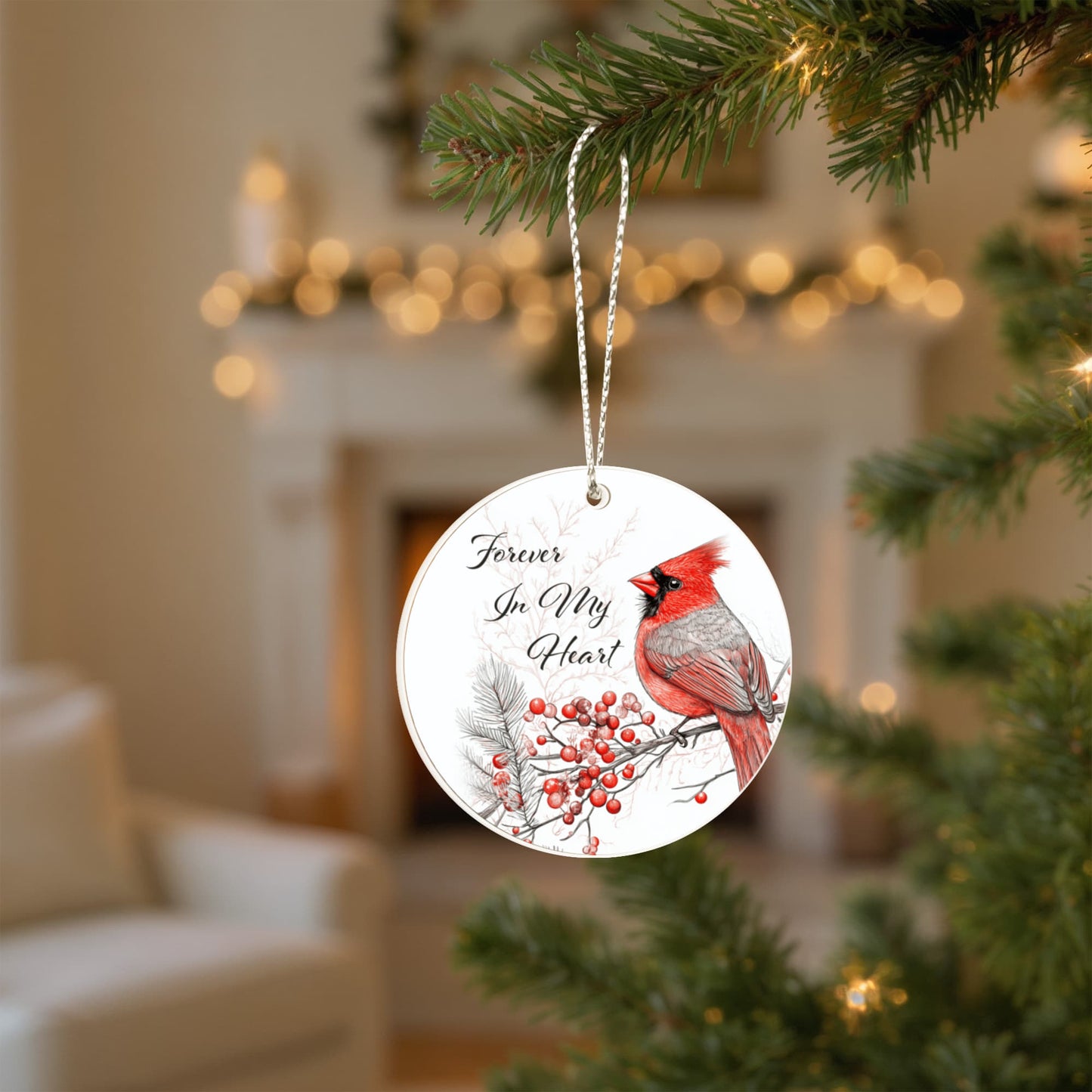 Cardinal Round Acrylic Christmas Ornament