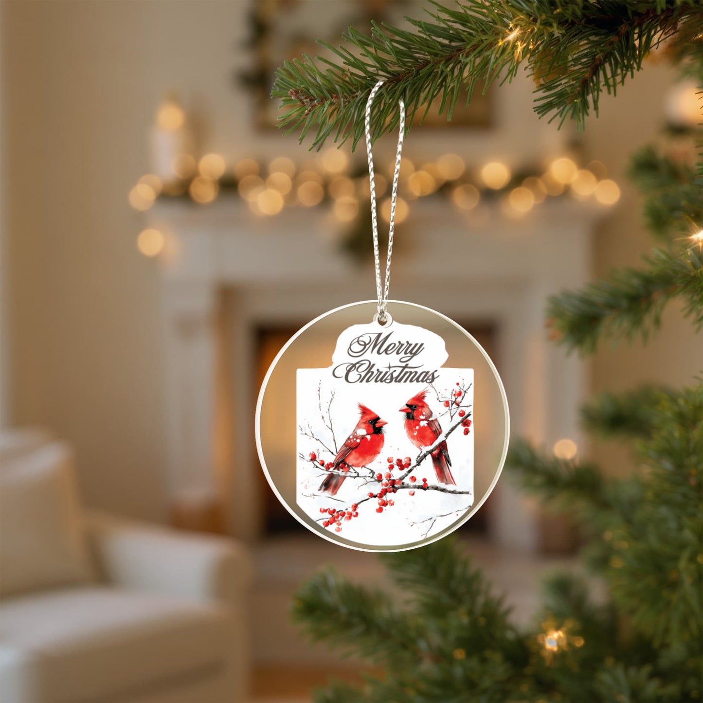 Cardinal Round Acrylic Christmas Ornament