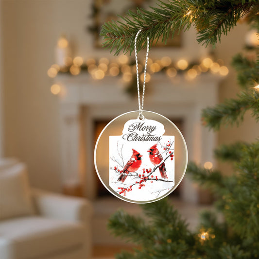 Cardinal Round Acrylic Christmas Ornament