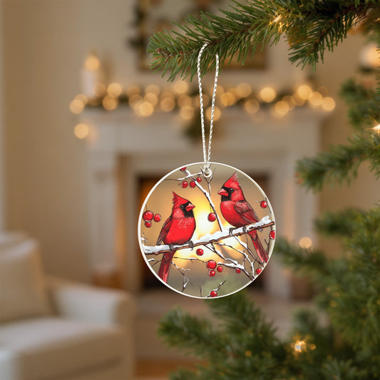Cardinal Round Acrylic Christmas Ornament
