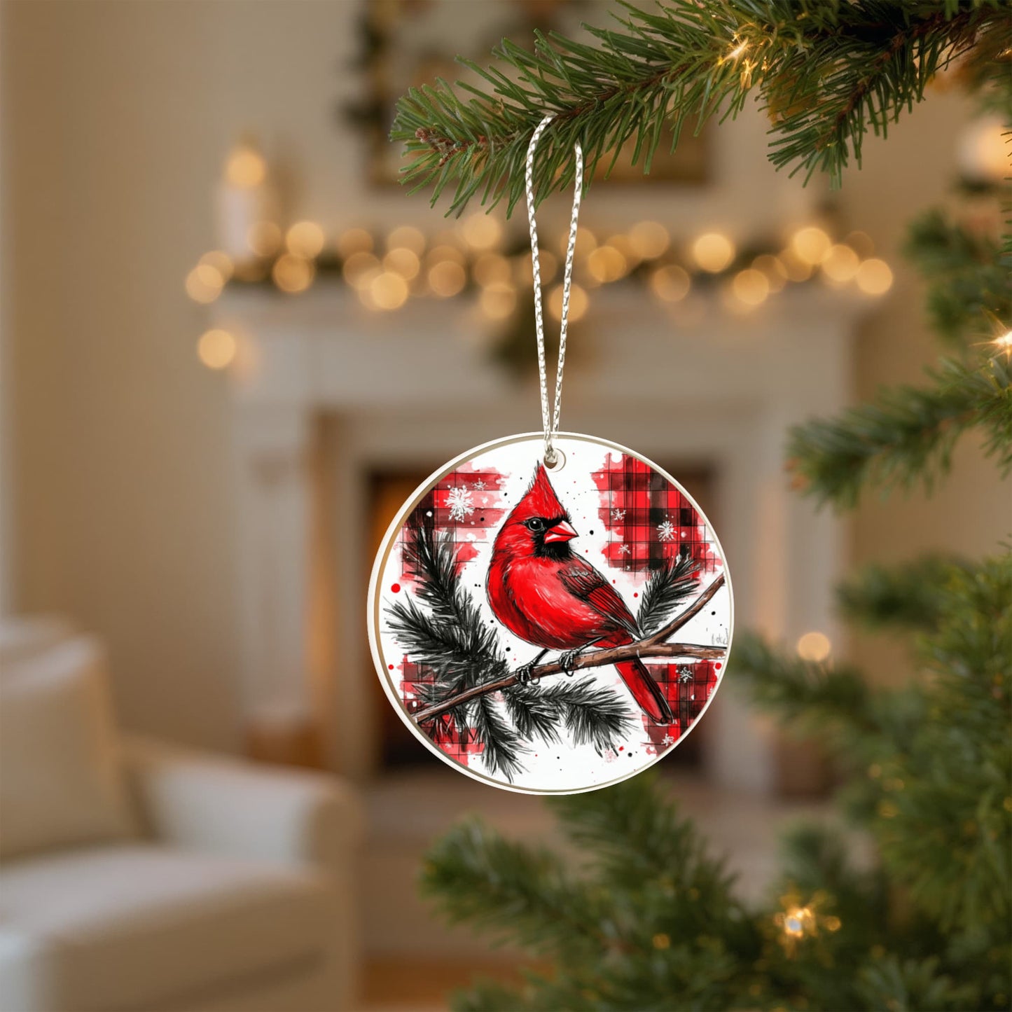 Cardinal Round Acrylic Christmas Ornament