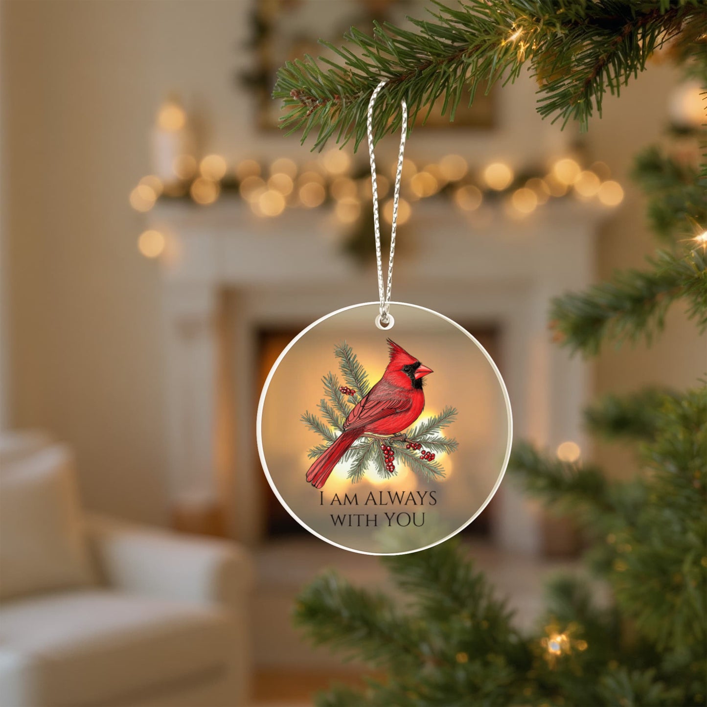 Cardinal Round Acrylic Christmas Ornament