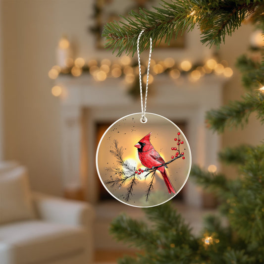 Cardinal Round Acrylic Christmas Ornament