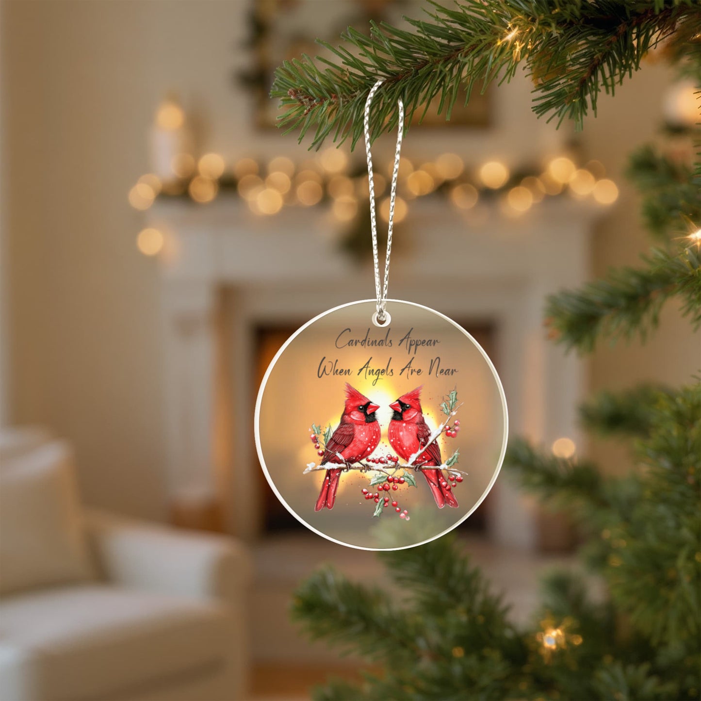 Cardinal Round Acrylic Christmas Ornament