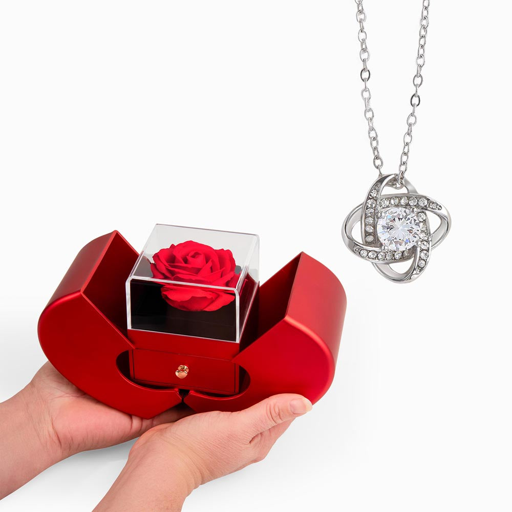 Love Knot Necklace with Red Heart Rose Box Gift Set