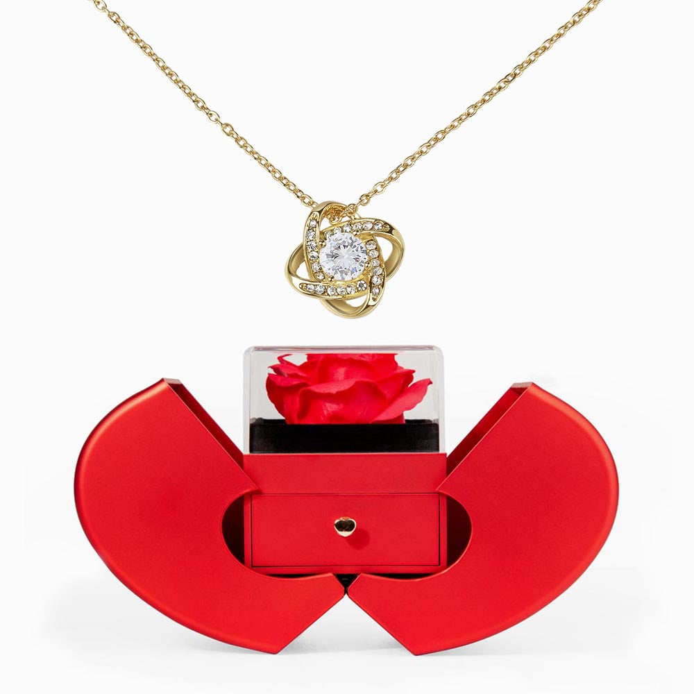Love Knot Necklace with Red Heart Rose Box Gift Set