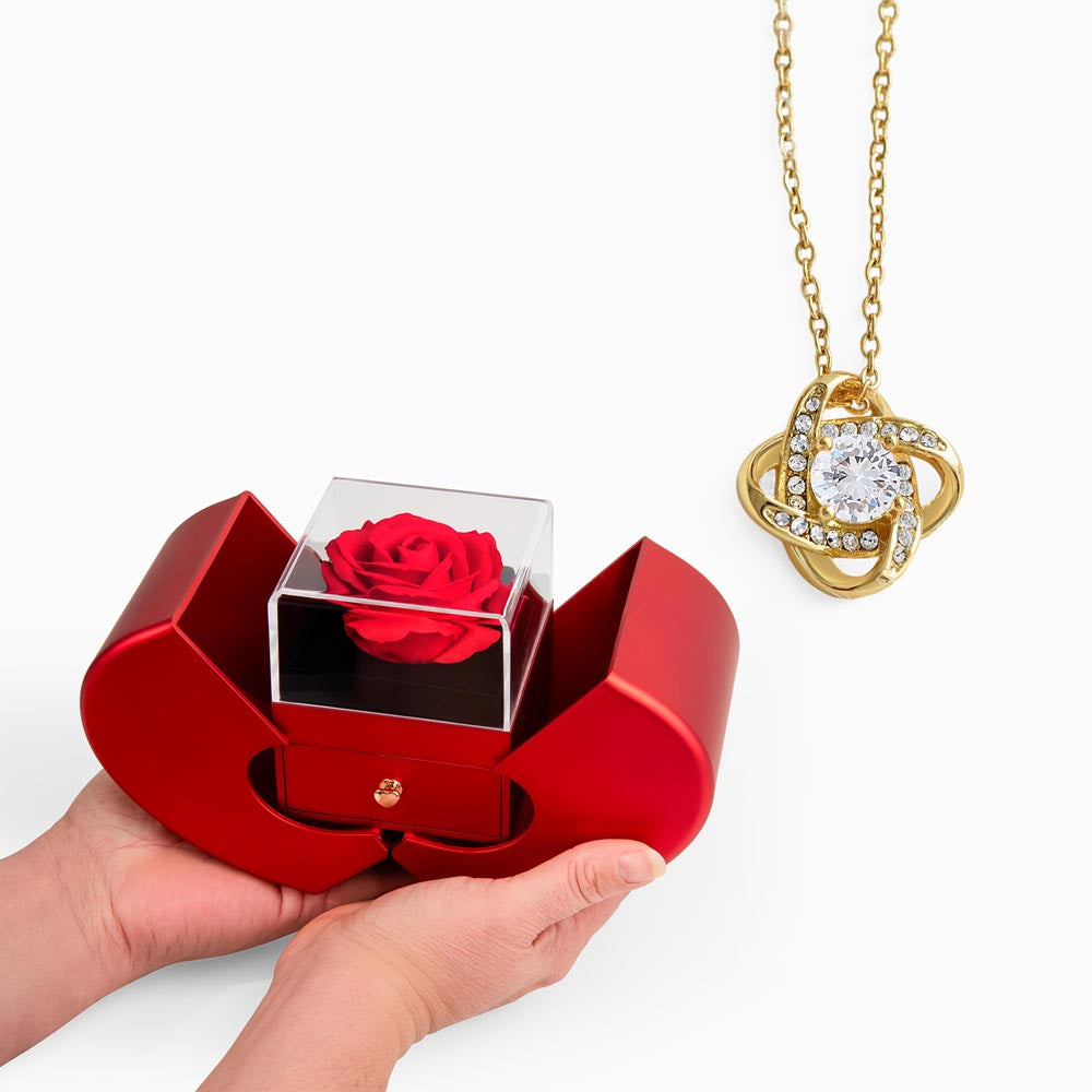 Love Knot Necklace with Red Heart Rose Box Gift Set