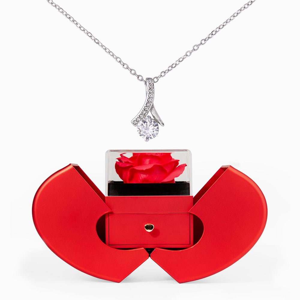 Alluring Beauty Necklace with Red Heart Rose Box Gift Set