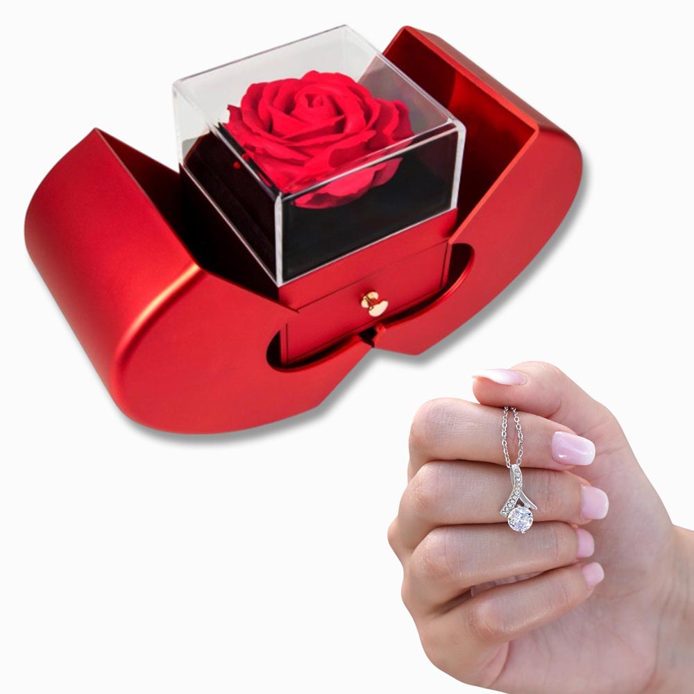 Alluring Beauty Necklace with Red Heart Rose Box Gift Set