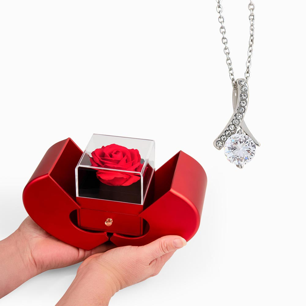 Alluring Beauty Necklace with Red Heart Rose Box Gift Set