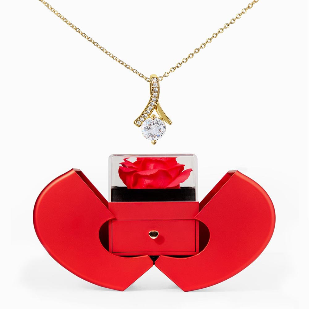 Alluring Beauty Necklace with Red Heart Rose Box Gift Set