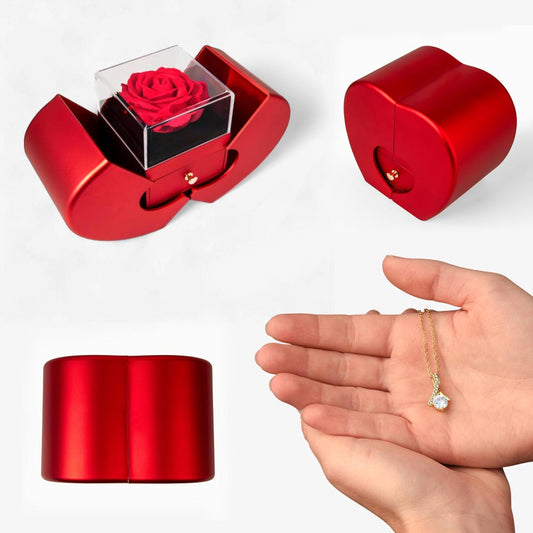 Alluring Beauty Necklace with Red Heart Rose Box Gift Set