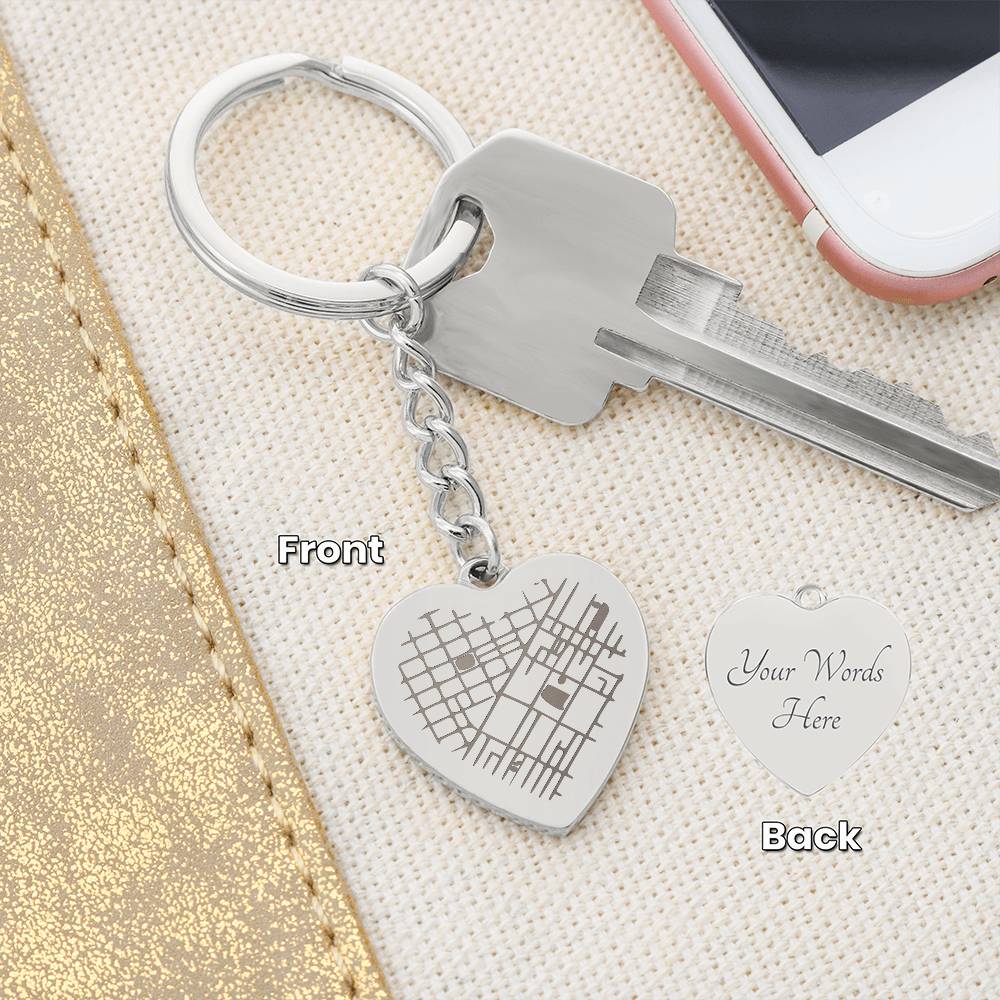 Engraved Map on Heart Keychain