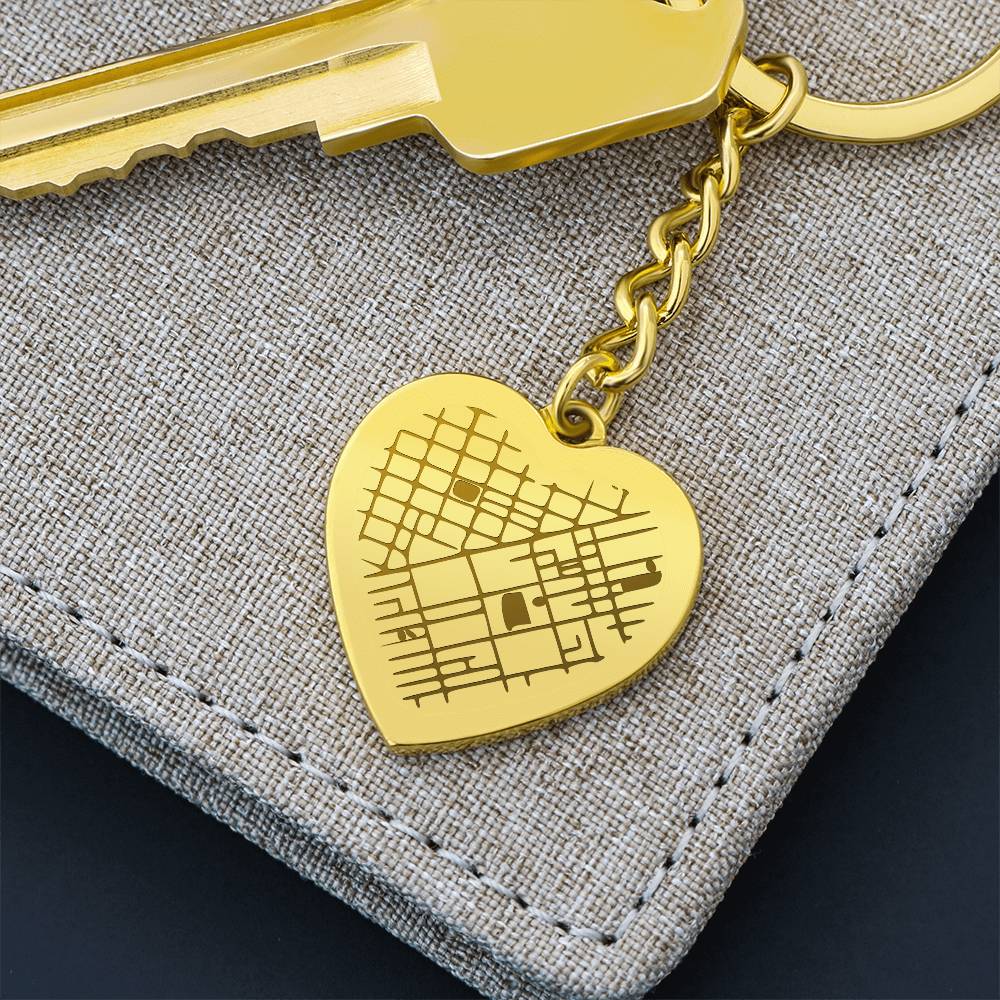 Engraved Map on Heart Keychain
