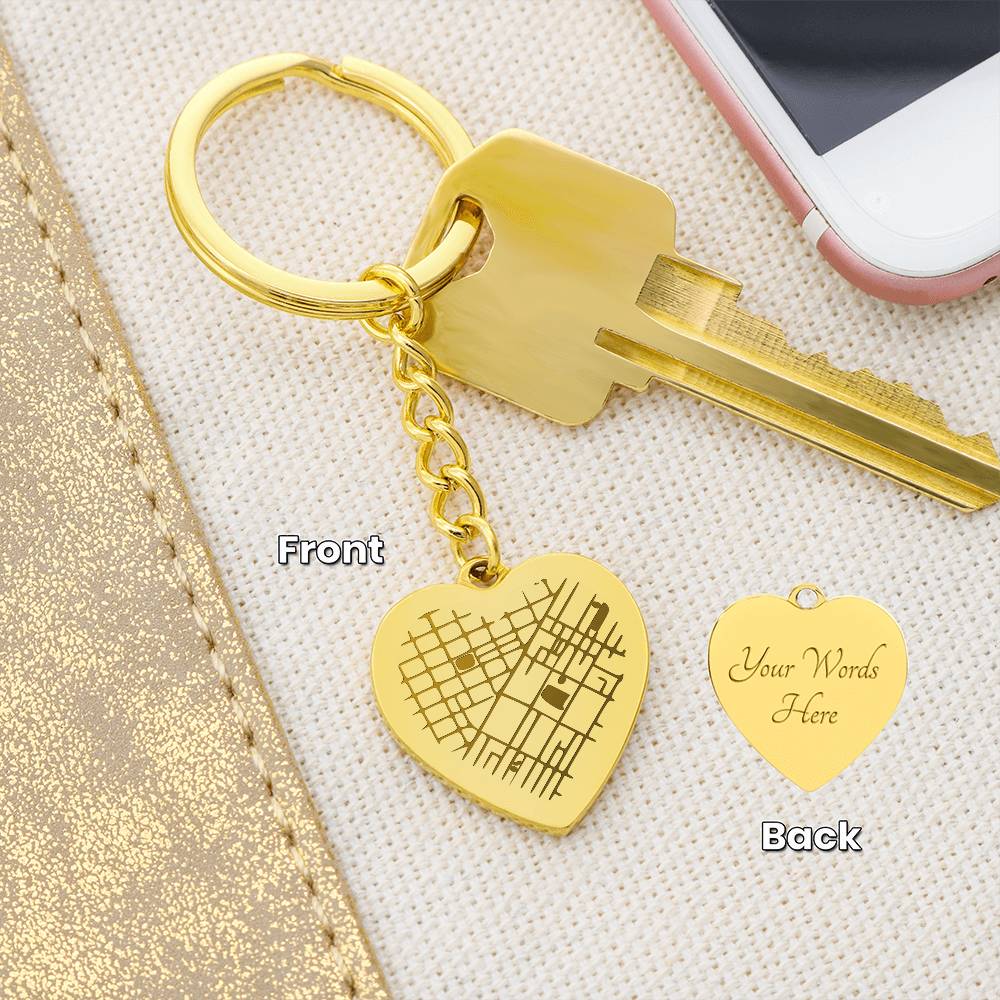 Engraved Map on Heart Keychain
