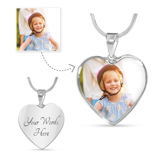 Personalized Heart Photo Necklace with Engraving