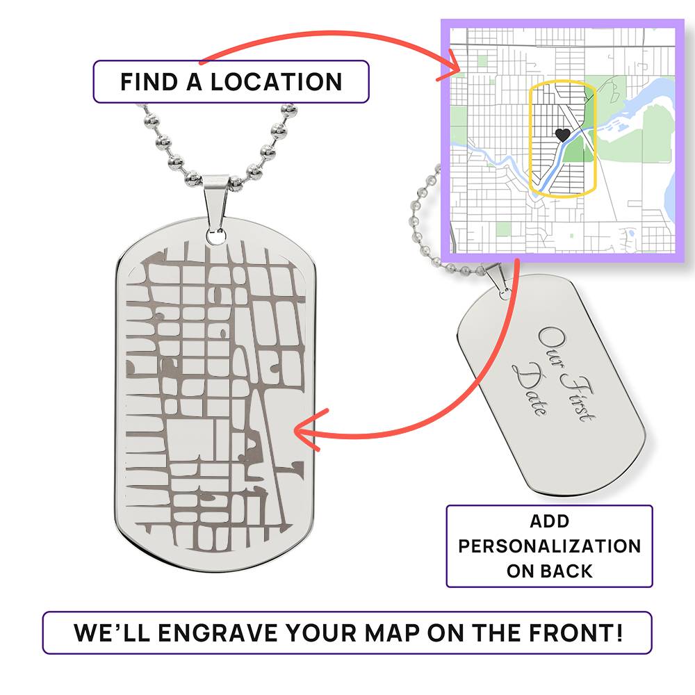Engraved Map Dog Tag Necklace
