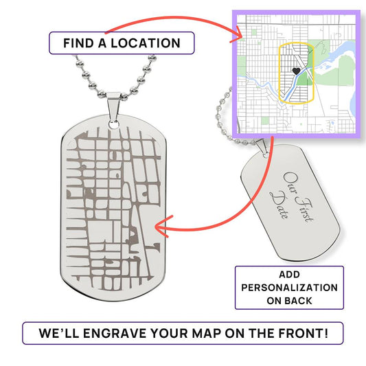 Engraved Map Dog Tag Necklace