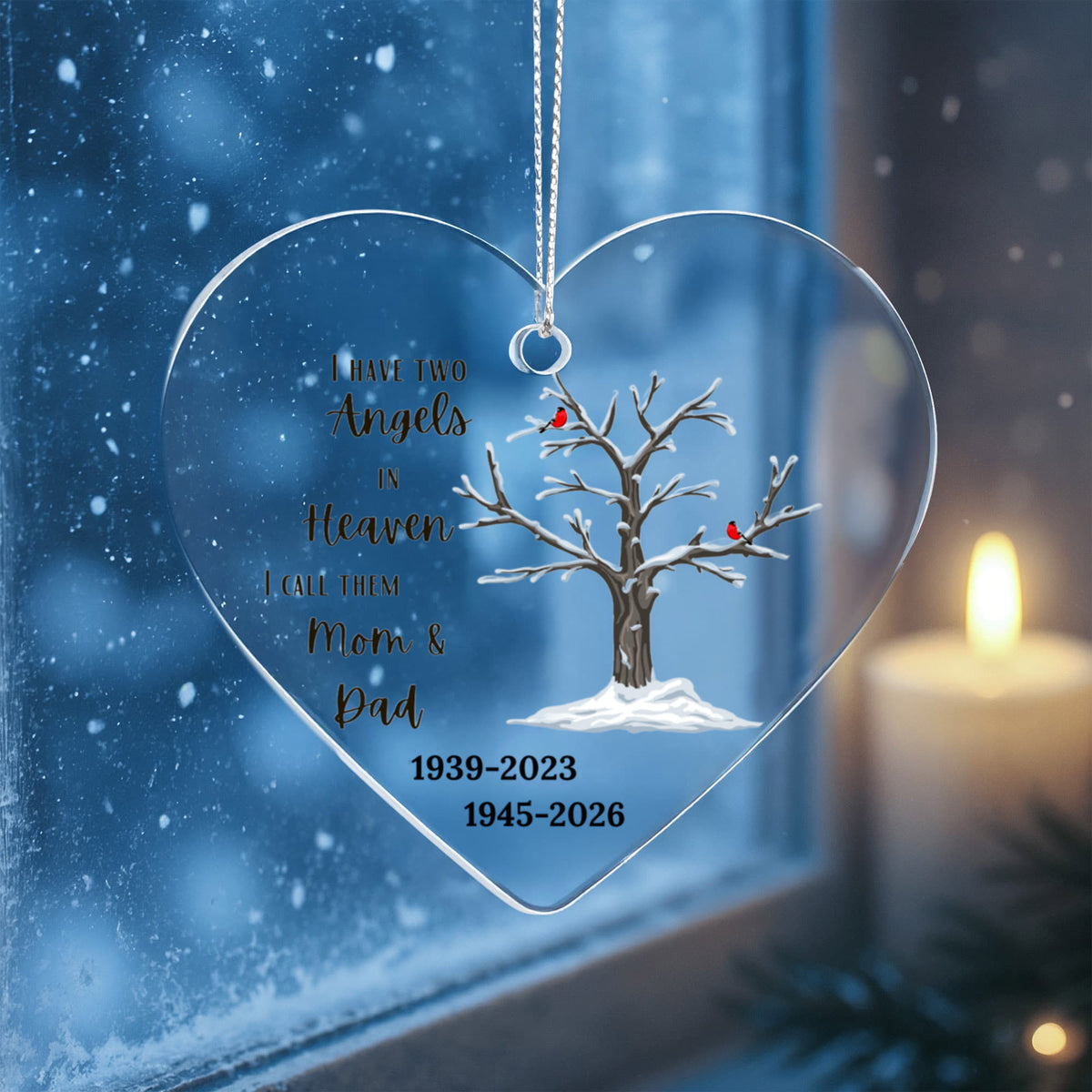 Mom and Dad Cardinal Angel Heart Ornament