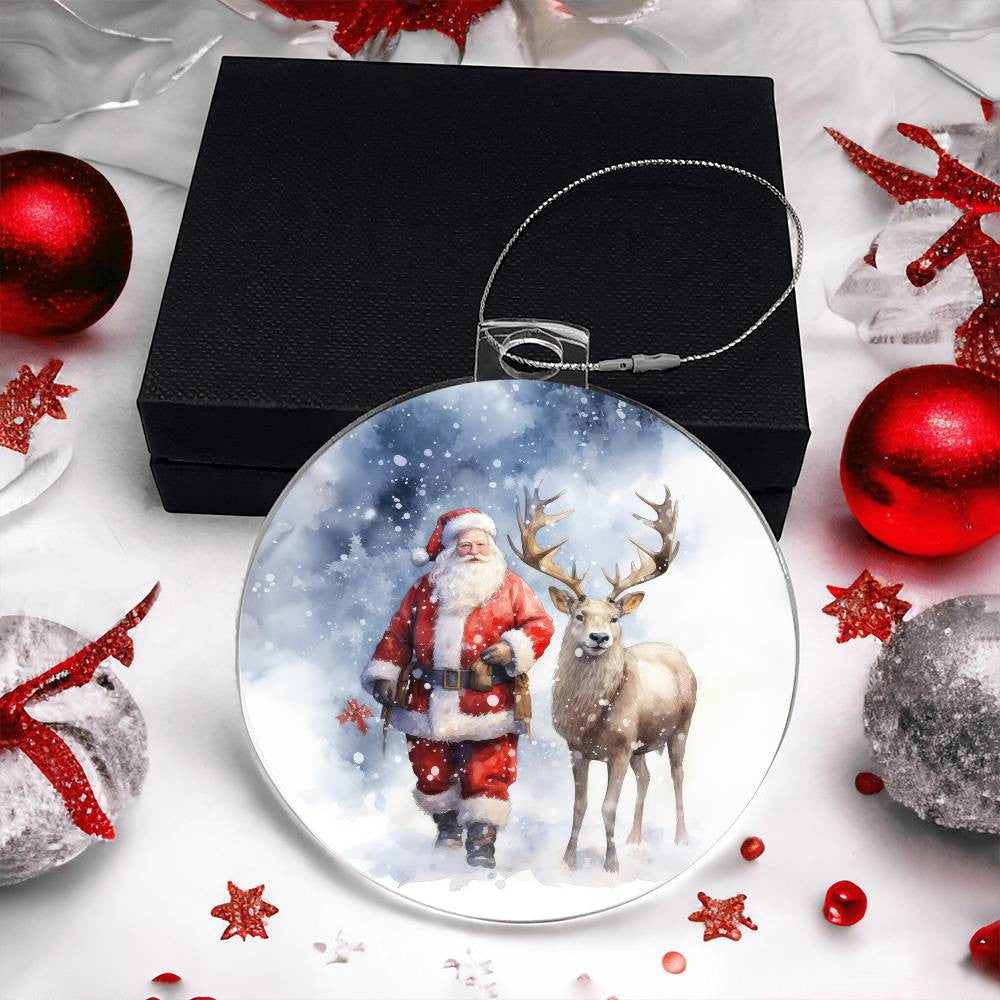 Santa and Reindeer Acrylic Christmas Ornament-[Heartfelt Family Gift]