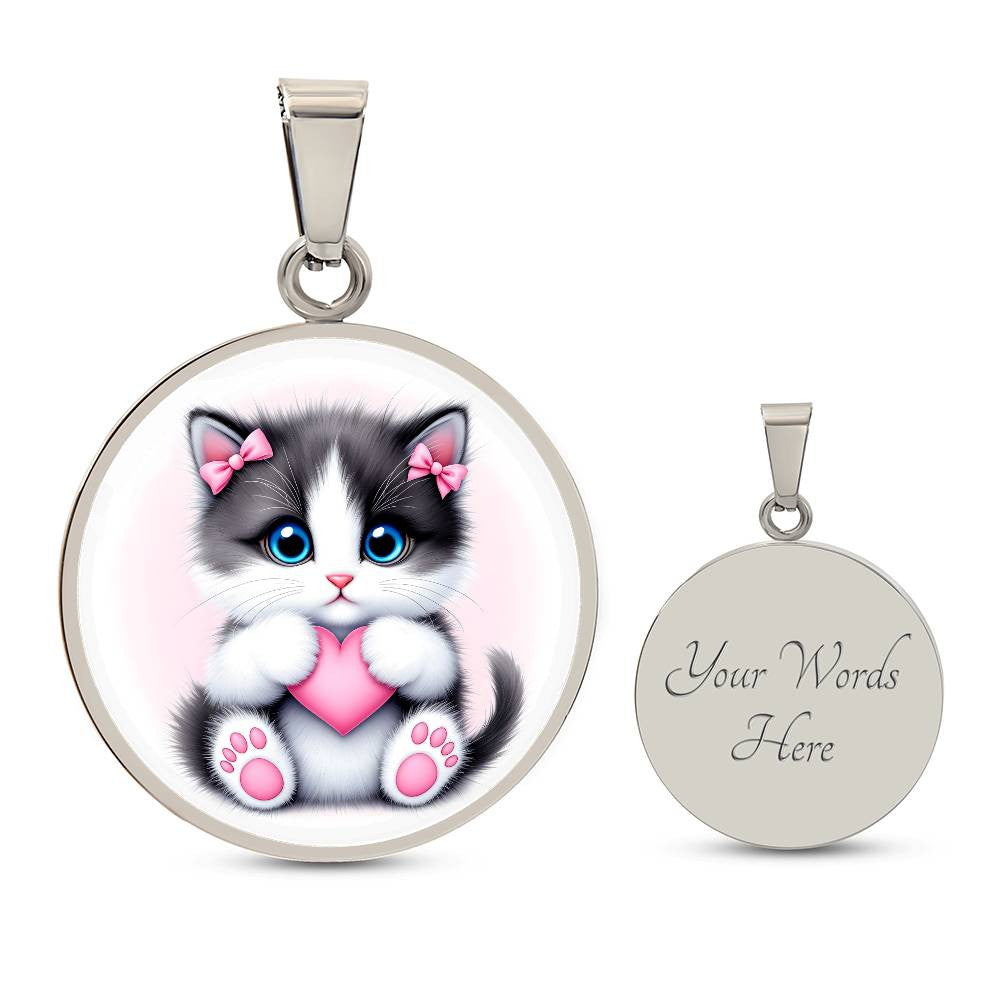 Cat Kitty Heart Necklace Pendant Necklace with Engraving-[Heartfelt Family Gift]