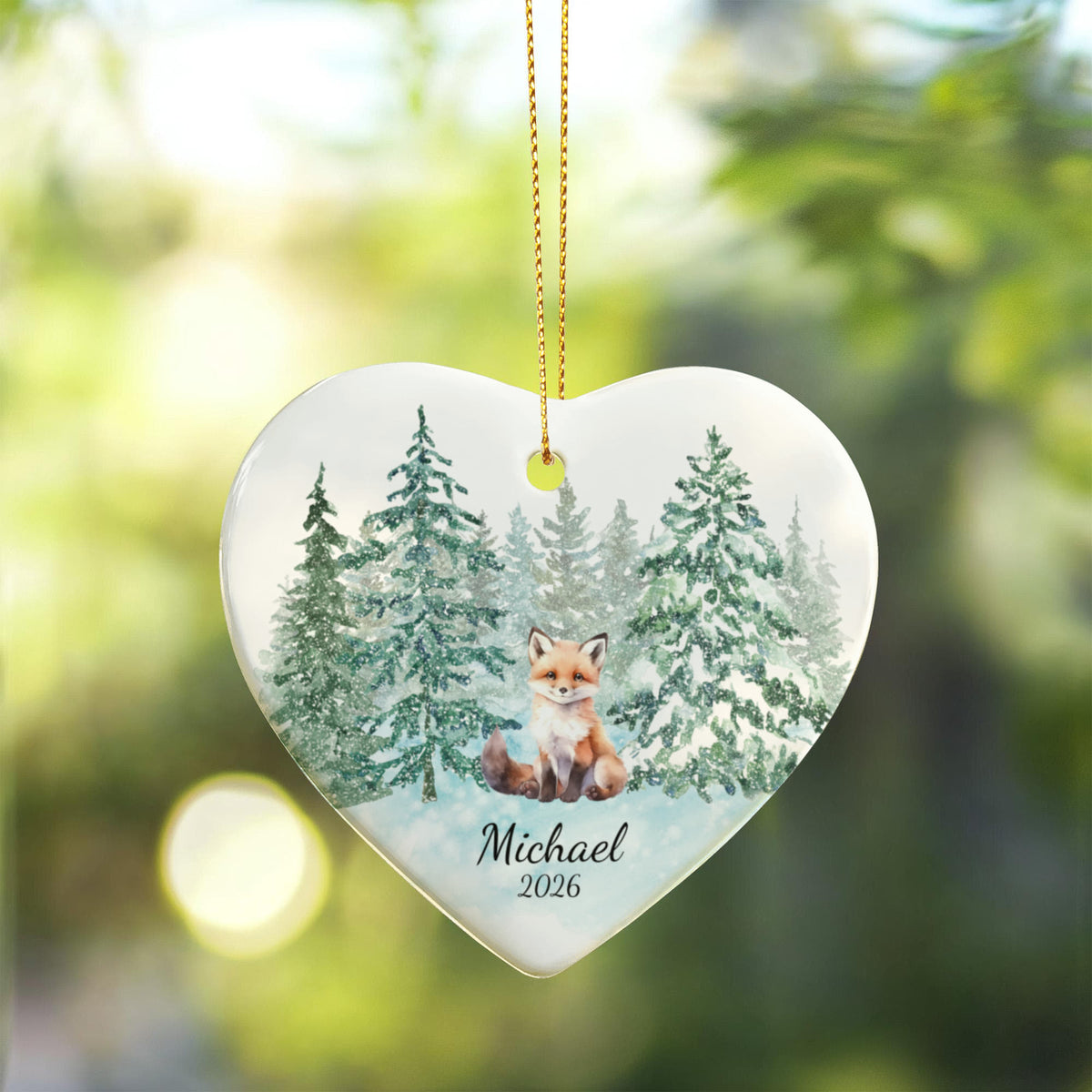 Fox Woodland Heart Christmas Ornament for Kids